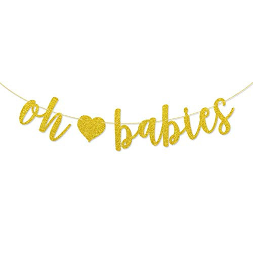Oh Babies Banner Gold Glitter Pre Strung for Twins Baby Shower Gender Reveal Party Decorations