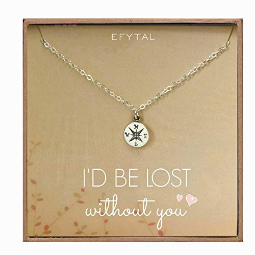 EFYTAL Necklace Gift for Girlfriend   Wife Sterling Silver Cute I Love You Compass Heart Jewelry For Her I d Be Lost Without You Valentines Day Romantic Anniversary Birthday Gift Ideas