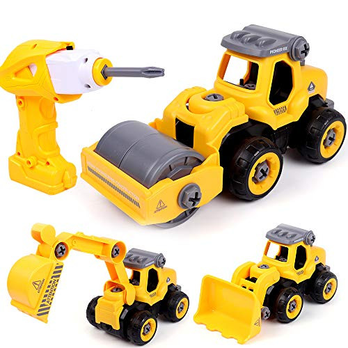 Take Apart Toys with Electric Drill Converts 3 in 1 Construction Trucks Take Apart Toy for Boys Kids Stem Building Toy for Boys Age 5