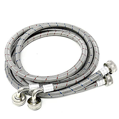 Stainless Steel Washing Machine Hoses 6ft Burst Proof Hot and Cold Inlet Washer Hose with 90 Degree Elbow  2Pack