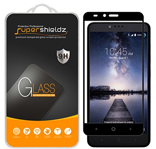 2 Pack  Supershieldz for ZTE Zmax Pro Tempered Glass Screen Protector  Full Screen Coverage  033mm Anti Scratch Bubble Free  Black