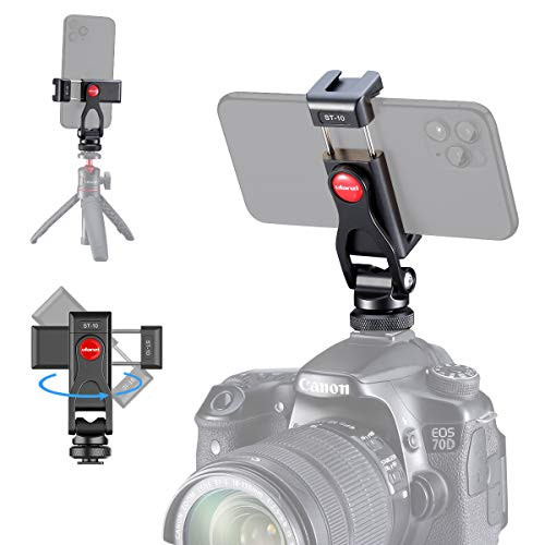 Universal Metal Phone Tripod Mount Ulanzi ST 10 Smartphone Metal Tripod Mount Adapter with Cold Shoe Mount Desktop Phone Stand for iPhone 11 11 Pro 11 Pro Max X XS Xs Max
