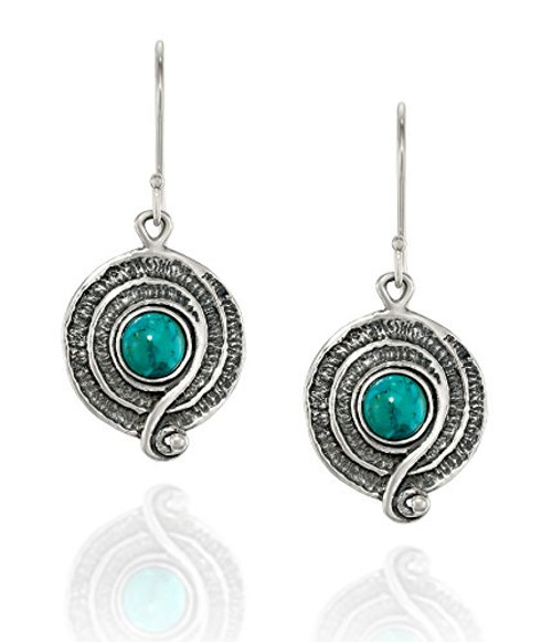 Stera Jewelry 925 Sterling Silver Turquoise Dangle Earrings with Decorative Spiral Design Stera Jewelry 925 Sterling Silver Turquoise Dangle Earrings with Decorative Spiral Design