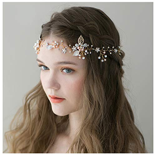 SWEETV Crystal Wedding Headband Gold Flower Pearls Bridal Headpiece Handmade Hair Accessories for Bride Bridesmaid Flower Girl SWEETV Crystal Wedding Headband Gold Flower Pearls Bridal Headpiece Handmade Hair Accessories for Bride Bridesmaid Flower Girl