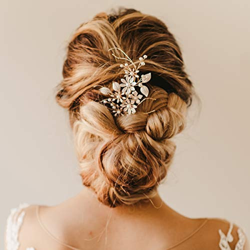 SWEETV Gold Wedding Hair Pin Handmade Bride Hair Piece Hair Accessories for Women Wedding SWEETV Gold Wedding Hair Pin Handmade Bride Hair Piece Hair Accessories for Women Wedding