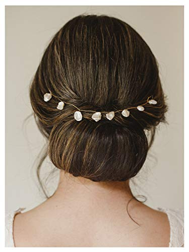 SWEETV Pearl Bridal Hair Pieces Handmade Wedding Headband Simple Bride Headpiece Hair Vine for Women   Girls