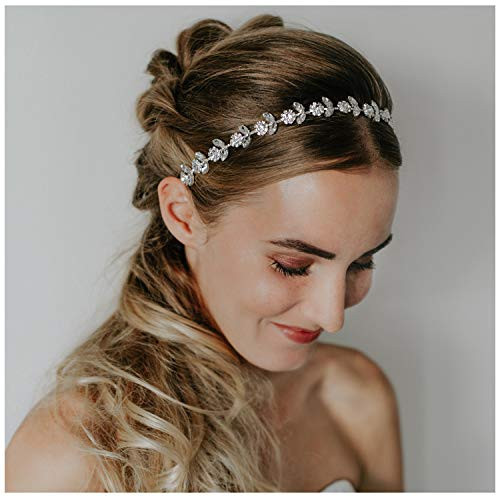 SWEETV Rhinestone Bridal Headpiece Crystal Wedding Headband Silver Hair Accessories for Bride Flower Gilr Baby Girl