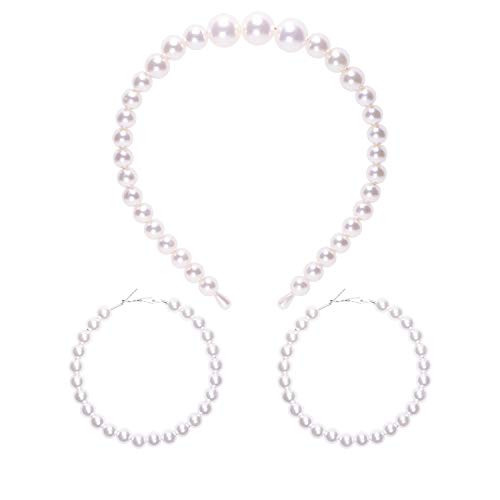 PENTA ANGEL Pearl Headband White Faux Full Pearl Hair Hoop Band Headwear Bridal Wedding Hair Accessory with 1 Pair Big Hoop Dangle Earrings for Women Girls Earring Headband PENTA ANGEL Pearl Headband White Faux Full Pearl Hair Hoop Band Headwear Bridal Wedding Hair Accessory with 1 Pair Big Hoop Dangle Earrings for Women Girls Earring Headband
