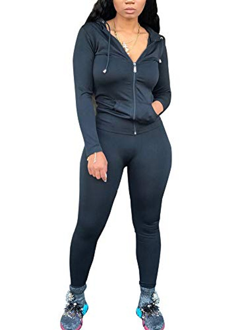 OLUOLIN Two Piece Outfits for Women Sweatsuit   Casual Zipper Jackets Hoodie Long Pants Bodycon Jogging Suit Black XL OLUOLIN Two Piece Outfits for Women Sweatsuit   Casual Zipper Jackets Hoodie Long Pants Bodycon Jogging Suit Black XL