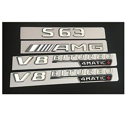 miling Chrome S63 Fit AMG V8 BITURBO 4MATIC  Trunk Fender Badges Emblems for AMG