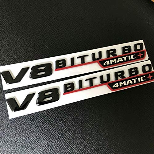 miling Gloss Black Red V8 BITURBO 4MATIC  Fender Emblems Badges for AMG