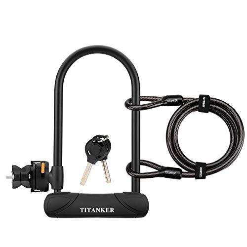 Titanker U Lock Bike Lock Heavy Duty Keys Bike U Shackle Secure Locks Bicycle Lock with 4 Feet Cable   Mounting Bracket for Road Bike Mountain Bike 147mm U Lock   Steel Cable   Mount Bracket