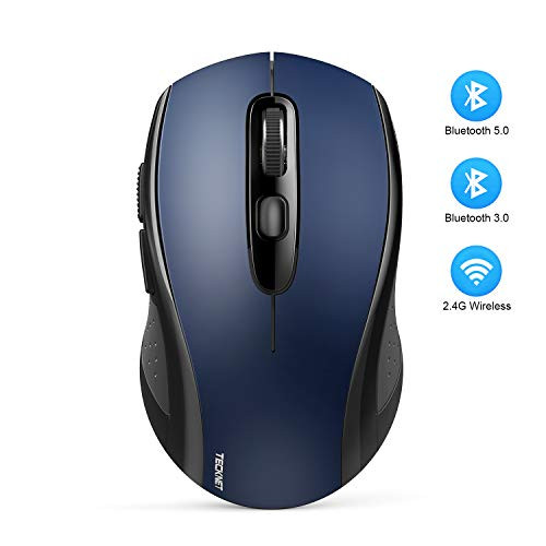 Bluetooth Wireless Mouse TeckNet 3 Modes Bluetooth 50   30 Mouse 24G Wireless Portable Optical Mouse with USB Nano Receiver 2400 DPI for Laptop MacBook PC Windows Android OS System  Blue