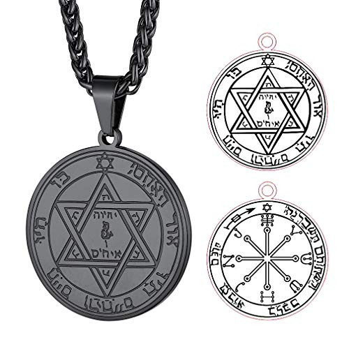 FaithHeart Wiccan Solomon Pentacle of The Mars Talisman Necklace Stainless Steel Key of Solomon Seal Pendant Hermetic Enochian Kabbalah Pagan Charms for Men