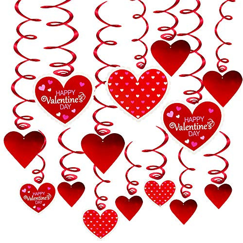Kkonetoy 30 Count Hanging Red Heart Swirls,Valentines Day Decorations - Valentine's Day Hanging Heart Decorations for Ceiling and Windows - Bridal Shower - Valentines Day Party Favors