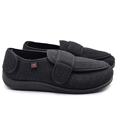 W Lesvago Men s Diabetic Slippers with Adjustable Closures Wide Width Shoes for Edema Swollen Feet  8 Dark Black