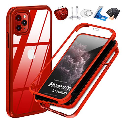UBUNU iPhone 11 Pro Max Case with Built in Tempered Glass Screen Protector 360 Full Body Dual Layer Heavy Duty Rugged Silicone Rubber Bumper Protective Clear iPhone 11 Pro Max Cases 65 inch   Red