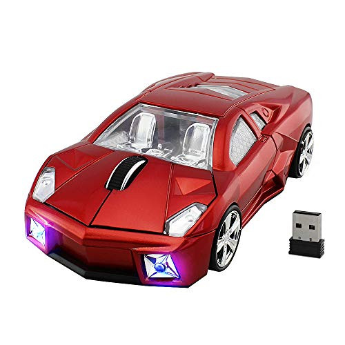 Wireless Car Mouse, FIRSTMEMORY 2.4G Cool Sport Race Car Shaped Mouse Wireless Optical Car Computer Mouse,1600 DPI for PC Laptop Desktop Mac (Red)
