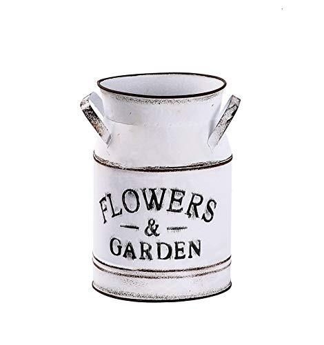 Uoisaiko Galvanized Milk Can Vase Metal Jug Planter White Metal Vase Rustic Metal Flower Vase Primitive Farmhouse Vase Jug Pitcher Flower Holder
