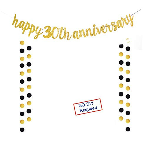 Deneo Gold Glitter Happy 30th Anniversary Banner 30th Anniversary Party Garland Sign for 30th Birthday Party Wedding Anniversary Party Photo Prop Decorations