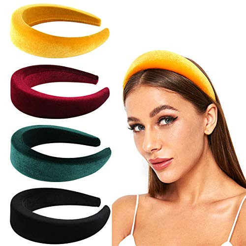 Makone Padded Headbands for Women Thick Velvet Headband Vintage Wide Hairband Elastic Hair Hoops Fashion Hair Accessories for Valentines Gifts