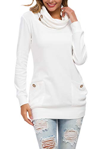 levaca Womens Long Sleeve Pullover Sweatshirts Tunic Tops for Leggings White S