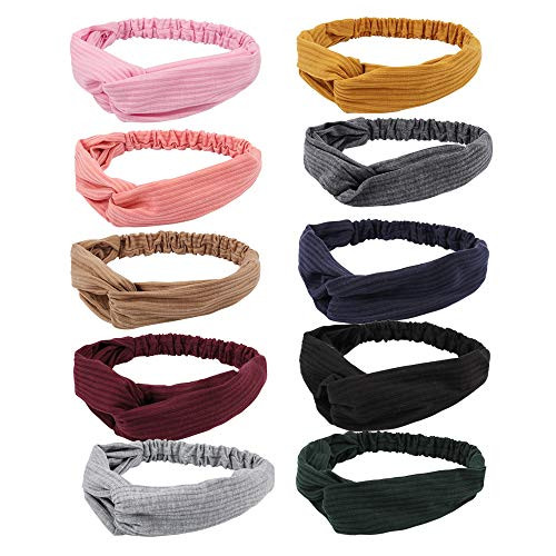 VELSCRUN 10 Pcs Women Headbands Turban Headwraps Head Bands Women Hair Vintage Twisted Criss Cross Elastic Headwrap Hair Accessories for Yoga Workout Solid Color