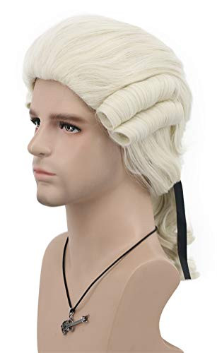 VGbeaty Man Colonial Judge Wig Long Curly Beige Wig Halloween Costume Cosplay Anime Wig