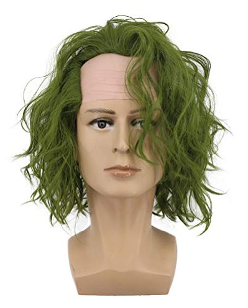 VGbeaty Adult Men Bald Short Bob Curly Dark Green Joker Wig Halloween Cosplay Anime Costume Wig VGbeaty Adult Men Bald Short Bob Curly Dark Green Joker Wig Halloween Cosplay Anime Costume Wig