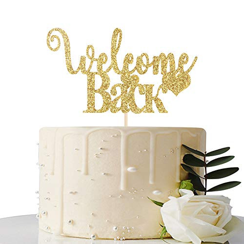 Gold Glitter Welcome Back Cake Topper   Home Party Decoration   Welcome Sign   New Home New Baby Retiring from the Army Return from Maternity Party Decoration