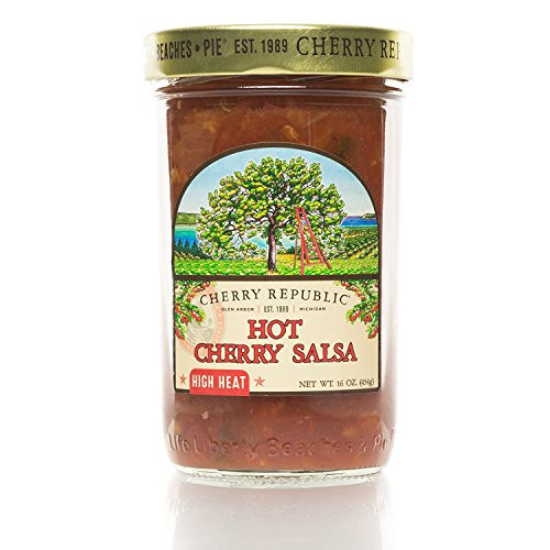Cherry Republic Hot Cherry Salsa   Chunky Sweet   High Heat Spicy Jalapeño Sauce  16 Oz Jar