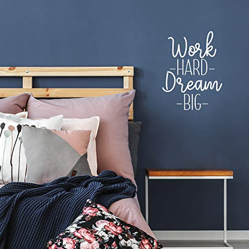 Vinyl Wall Art Decal   Work Hard Dream Big   22  x 17    Trendy Inspirational Positive Vibes Life Quote Sticker for Bedroom Living Room Kids Room Playroom Gym Fitness School Coffee Shop Decor  White
