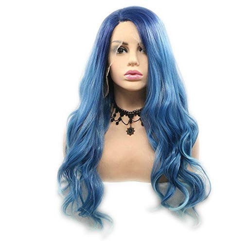 RainaHair 24inches Blue Wig Long Body Wave Ombre Blue Lace Front Wig Side Part Synthetic Wigs for Women Heat Resistant Fiber Natural Hairline Chrismas Halloween Makeup Party Wig RainaHair 24inches Blue Wig Long Body Wave Ombre Blue Lace Front Wig Side Part Synthetic Wigs for Women Heat Resistant Fiber Natural Hairline Chrismas Halloween Makeup Party Wig