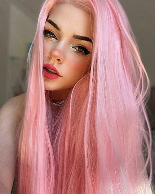 RainaHair 24inch Long Straight Wig Middle Part Pink Glueless Lace Front Wigs Heat Resistant Fiber Pink Wig Natural Looking Synthetic Drag Queen Costumes Wigs for Women Female Pastel Wig RainaHair 24inch Long Straight Wig Middle Part Pink Glueless Lace Front Wigs Heat Resistant Fiber Pink Wig Natural Looking Synthetic Drag Queen Costumes Wigs for Women Female Pastel Wig