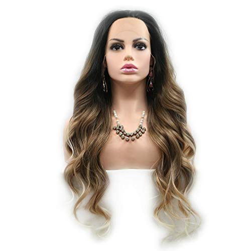 RainaHair 26inches Middle Part Ombre Wig Body Wave Long Blonde Brown Wig Synthetic Lace Front Wigs for Women Wavy Drag Queen Cosplay Wig Replacement Hair Heat Resistant RainaHair 26inches Middle Part Ombre Wig Body Wave Long Blonde Brown Wig Synthetic Lace Front Wigs for Women Wavy Drag Queen Cosplay Wig Replacement Hair Heat Resistant