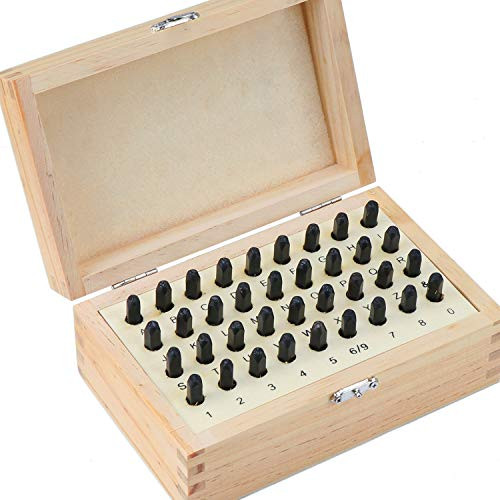 WiMas 36PCS 1 8 Inch 3mm  Steel Letter and Number Stamp SetNumber   Capital Letter Metal Punch Tool Set with Wooden Case