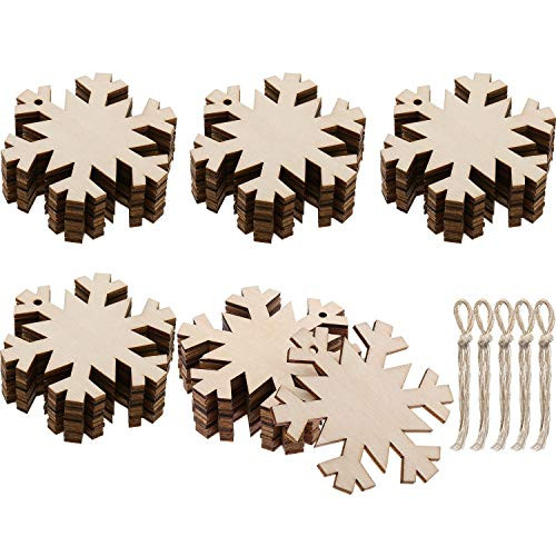 Jetec 50 Pieces Wooden Snowflakes Unfinished Wood Ornaments Cutouts Christmas Wood Snowflake with 50 Pieces Ropes for Christmas Decoration Christmas Tree Hanging Embellishments and Craft DIY Jetec 50 Pieces Wooden Snowflakes Unfinished Wood Ornaments Cutouts Christmas Wood Snowflake with 50 Pieces Ropes for Christmas Decoration Christmas Tree Hanging Embellishments and Craft DIY