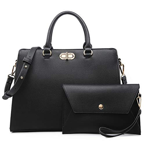 Dasein Women Handbags Satchel Purses Shoulder Bag Top Handle Work Tote for Lady with Matching Wristlet 2pcs Set  Peppled black