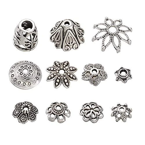 Craftdady Antique Silver Flower Spacer Bead Caps About 50Pcs Tibetan Vintage Metal End Caps for Jewelry Making Hole  1 25mm Radom Mixed Styles