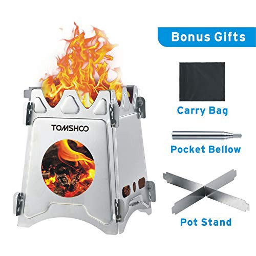 TOMSHOO Camping Wood Stove Portable Folding Lightweight Stainless Steel Wood Burning Backpacking Stove for Outdoor Survival Cooking Picnic Hunting Square TOMSHOO Camping Wood Stove Portable Folding Lightweight Stainless Steel Wood Burning Backpacking Stove for Outdoor Survival Cooking Picnic Hunting Square