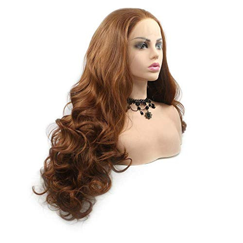 RainaHair 26inches Free Part Wig Brown Lace Front Wig For Women Party Holiday Synthetic Wigs Glueless Hair New Hairstyle Long Bouncy Curly Wig Drag Queen Wigs High Temperature Fiber Wig
