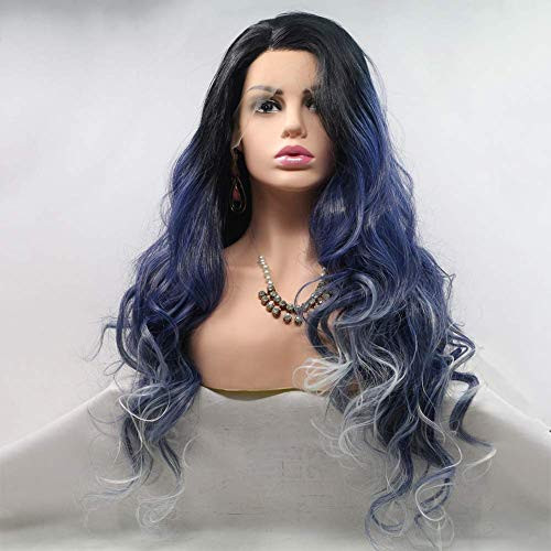RainaHair 26inches Black Roots Ombre Ink Blue Blonde Lace Front Wig 3Tone Color Body Wave Wig Heat Resistant Synthetic Wigs for Women Cosplay Party Middle Part Hairline Drag Queen Wigs RainaHair 26inches Black Roots Ombre Ink Blue Blonde Lace Front Wig 3Tone Color Body Wave Wig Heat Resistant Synthetic Wigs for Women Cosplay Party Middle Part Hairline Drag Queen Wigs