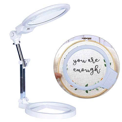 Magnifying Glass Large Magnifier with LED Lighted Hands Free Reading Magnifying Glass Jumbo 55 Inch Lens Folding Hand Held Magnifier for for Daily Reading Hobbies Workbench