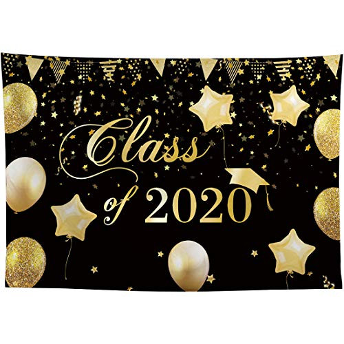 Allenjoy Class of 2020 Congrats Grad Black Golden Backdrop Congratulate Graduation Cap Gold Balloons Flags Celebration Prom Party Decor Photography Background 8x6ft Banner Photo Booth Studio Props