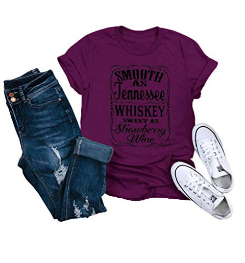 Womens Whiskey Graphic Tees Western Country Music T Shirts Short Sleeve Casual Tops  Purple M