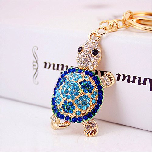 Cute Turtle Keychain Sparkling Keyring Blingbling Crystal Rhinestones Purse Pendant Handbag Decoration Holiday Gift  deep Blue