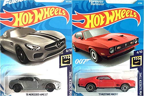 Hot Wheels 15 Mercedes AMG GT 107/250 and 71 Mustang Mach 1 2/250 HW Screen Time 2 Car Bundle Set