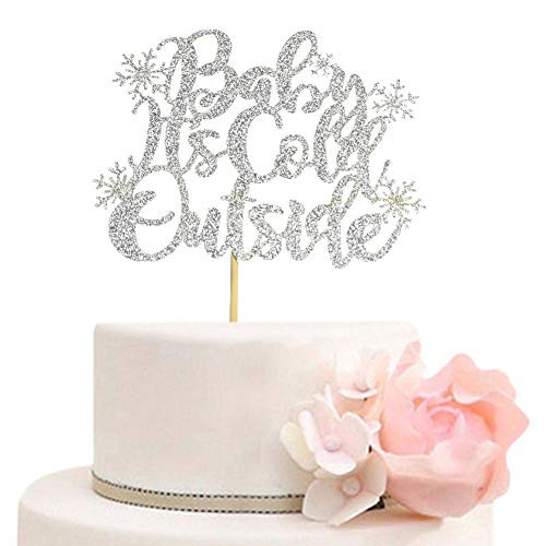 Baby It s Cold Outside Cake Topper for Winter Baby Shower Xmas Snowflake Party Decorations Silver Glitter