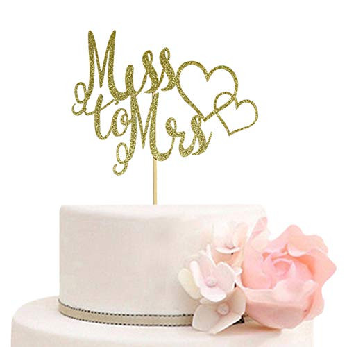 Miss to Mrs Cake Topper for Bridal Shower Engagement Wedding Party Decorations Gold Glitter