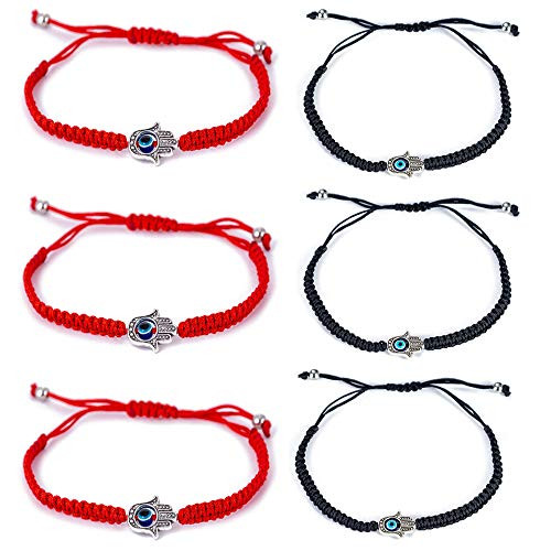6pcs Evil Eye Hamsa Hand String Kabbalah Bracelets for Protection and Luck Hand Woven Red Black Cord Thread Friendship Bracelet Anklet